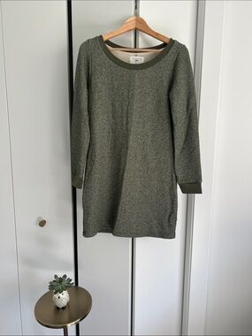 Sol Angeles Olive Green Knit Crewneck Sweatshirt Dress